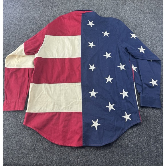 VTG Tommy Hilfiger Flag Shirt M/L USA Stars Stripes Button Up 100% Cotton Rare - Picture 5 of 8